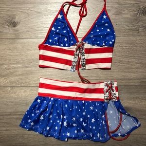 Crystal rhinestone Stars and Stripes go go dancer top skirt set outfit one size